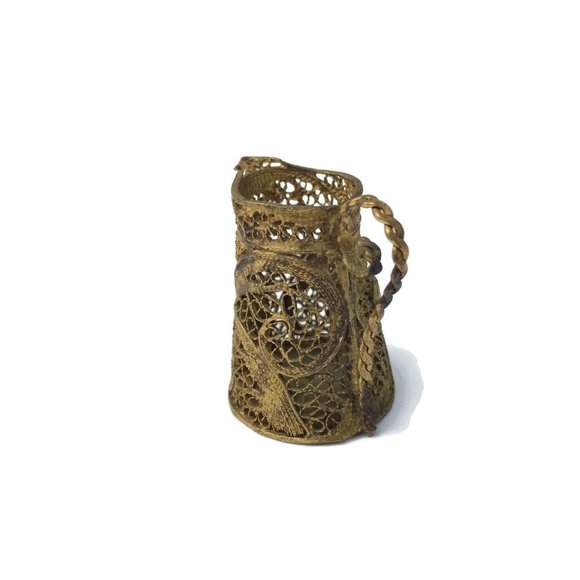 Miniature Gold Plated Copper Filigree Pitcher CU P - Picture 2 of 10